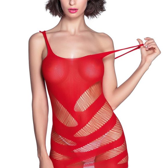 Red Sexy Striped Cutout Mini Chemise Dress - Picture 7 of 8